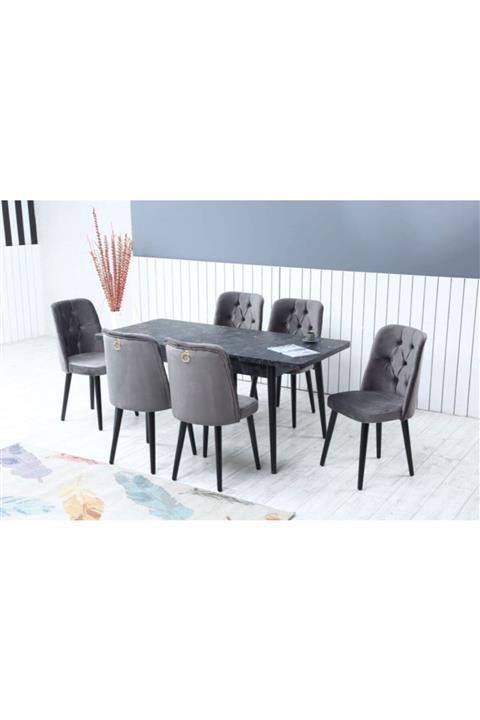 Ervo Venüs-rio Antrasit Gri Salon Mutfak Yemek Masa Takımı 6 Sandalyeli