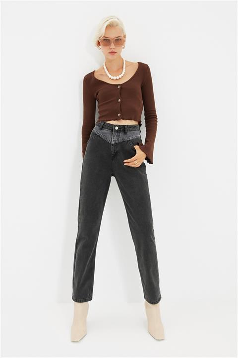 TRENDYOLMİLLA Antrasit Renk Bloklu Yüksek Bel Bootcut Jeans TWOAW22JE0422