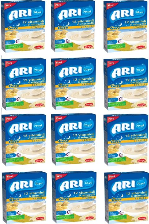 Arı Mama Arı 12 Vitaminli 6 Minarelli. Sütlü 7 Tahıllı Pirinç Unu Gece 250 G X 12 Adet