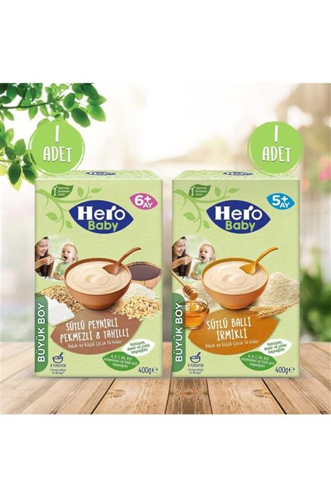 Hero Baby Sütlü Ballı İrmikli ve Sütlü Peynirli Pekmezli 8 Tahıllı Kaşık Mama 400g