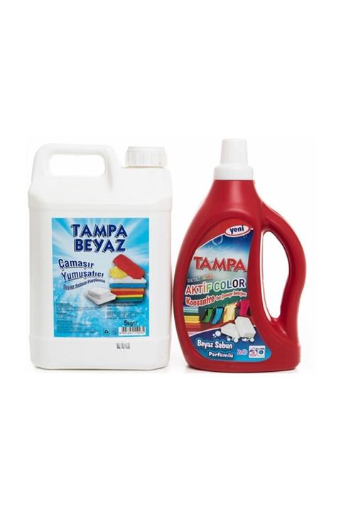 TAMPA Beyaz Renkliler Için Konsantre Sıvı Çamaşır Deterjanı 2 Lt + Beyaz Sabun Parfümlü Yumuşatıcı 5 lt