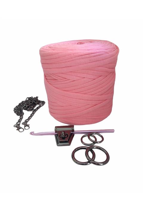 Masal Örgü Evi Penye İp Pembe Antrasit Çanta Yapım Seti