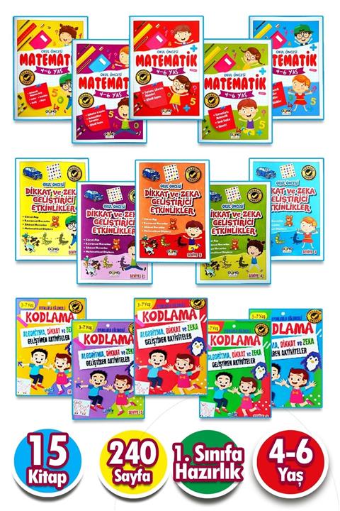 Harika Kitap 4 - 6 Yaş Matematik, Kodlama Ve Dikkat Ve Zeka Geliştirici Etkinlik Seti 15 Kitap!