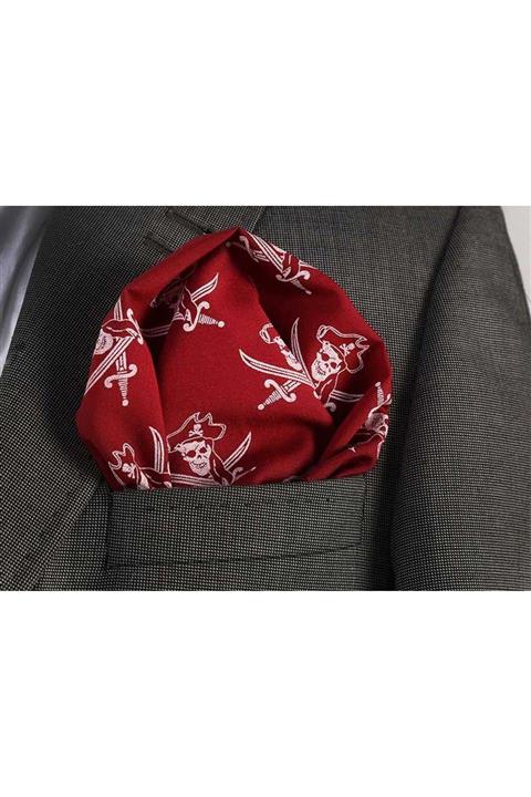 Exve Exclusive Erkek Bordo Beyaz Korsan Desen Yaka Cep Mendili