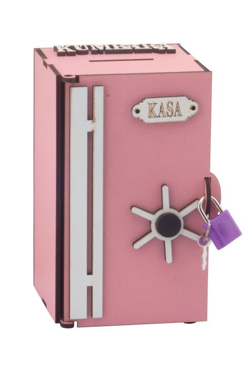 PRATİK DEKOR Kasa Kumbara Kilitli Ahşap Kutu Pembe