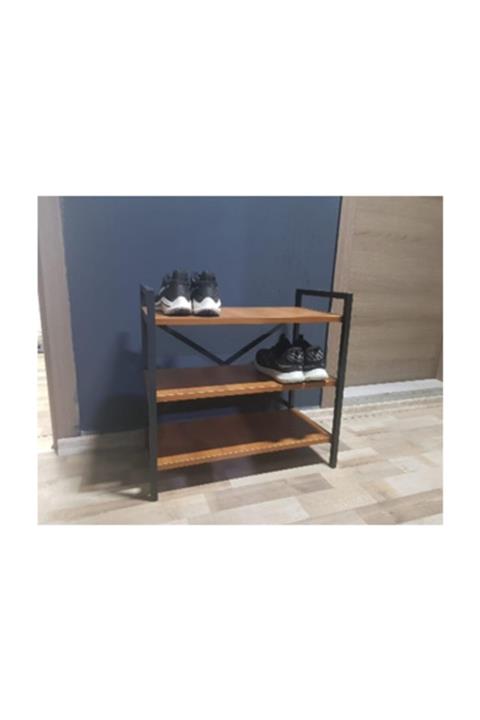 Cosargroup Banio Metal 3 Katlı Ayakkabılık Ahşap Metal Raf