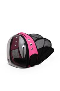 Glipet Şeffaf Fileli Astronot Kedi Köpek Taşıma Çantası 42x22x33 Cm Pembe