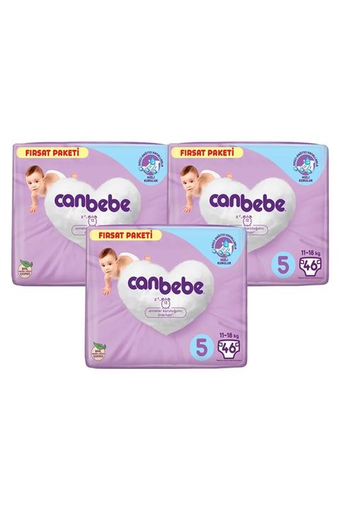 Canbebe 5 Numara Bebek Bezi Junıor 11-18 kg  3 Paket 138 Adet