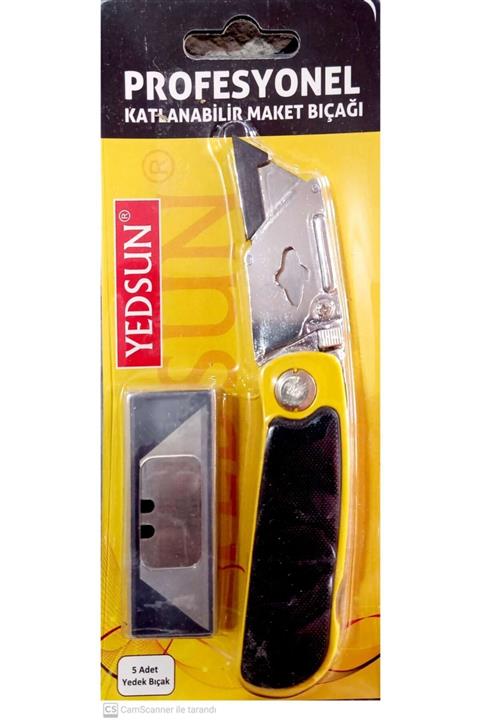 Yedsun Maket Bıçağı Profosyonel Katlanabilir Halı Maket Bıçağı 5 Yedekli