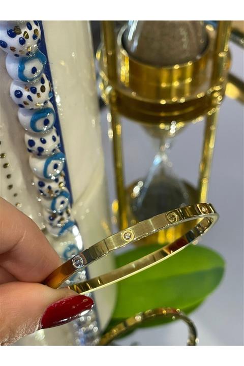 Eda's Concept Gold Çelik Taşlı Kelepçe Bilezik