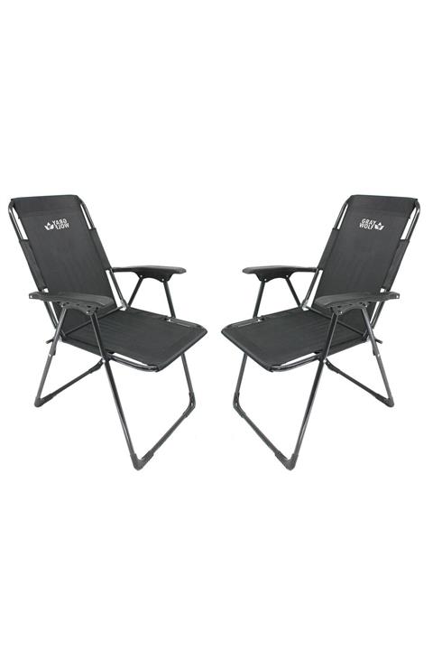 GRAY WOLF Siyah Katlanır Kollu Kamp Sandalyesi - (2 Adet)