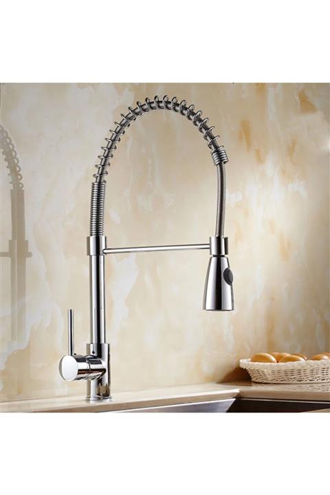 Mayaglory Endüstriyel Tek Çıkışlı Mutfak Bataryası Eviye Bataryası Çelik Spiral