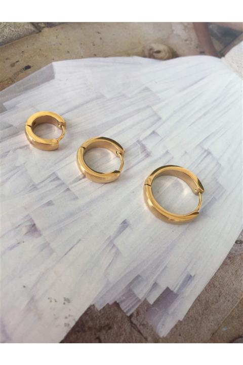 ACCESSORIES WORLD Çelik 3 Lü Gold Renk Küpe Seti