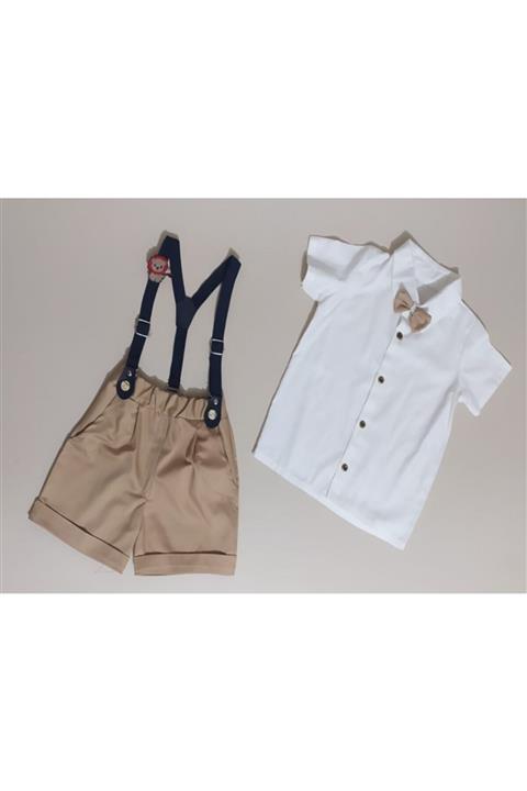 Meyra Bebe Giyim Askılı Şort Gömlek Papyon Salopet