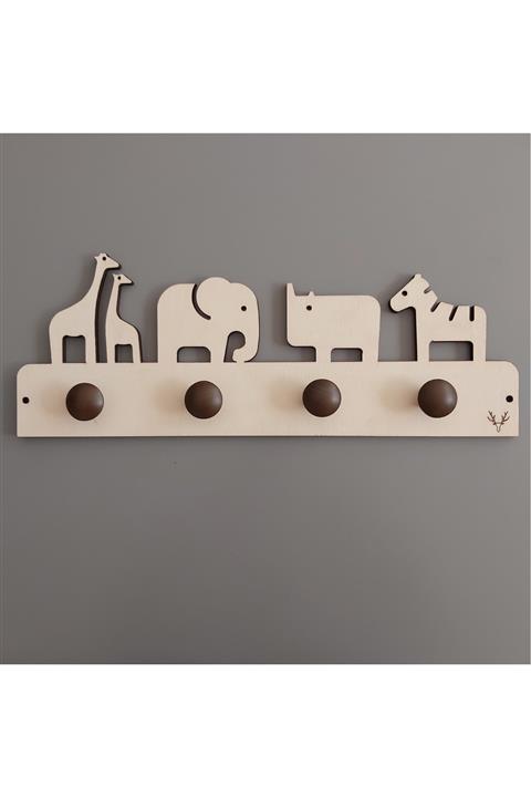 Wodan Design Çocuk Odası Ahşap Safari Askı Ceviz Kulplu