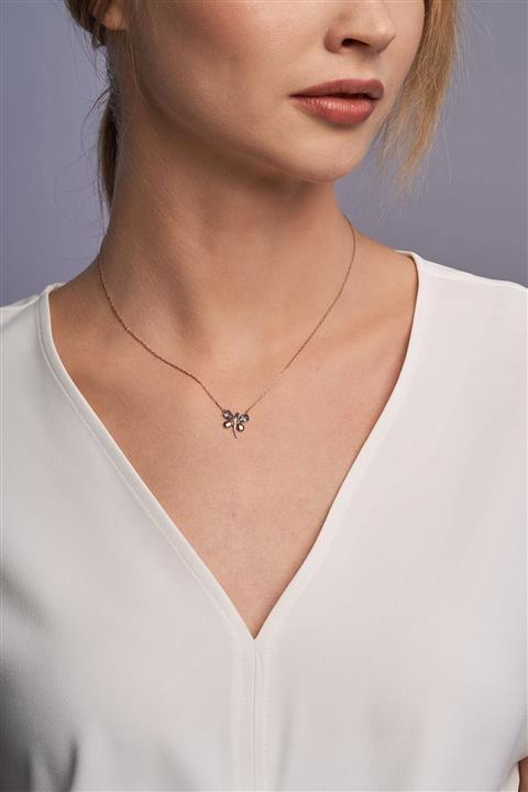 Jewelmim Renkli Taşlı Yusufçuk 14k Rose Altın Kaplama Gümüş Kolye