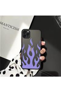 trendycase Iphone 11 Lila Alev Desenli Premium Lüx Siyah Korumalı Telefn Kılıfı