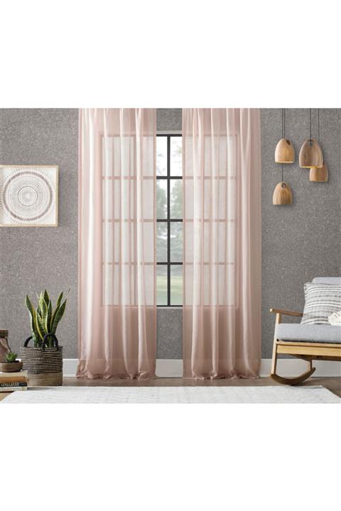 Paria Home Pembe Keten Düz Tül Perde Pilesiz Tek Kanat