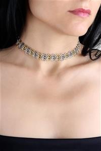 Mavra Handmade Metal Örme Zincir Choker / Gümüş-gold Tasarım Tasma Kolye