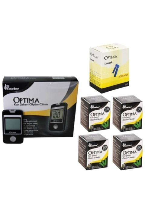 Optima Kan Şekeri Ölçüm Cihazı 4 Kutu Strip 200 Adet ve 1 Kutu 100 Adet Opti-clix Parmak Delici