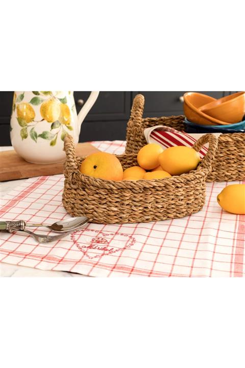 Madame Coco Lio Küçük Hasır Sepet - Toprak - 27x15 Cm