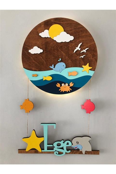 Selçukum Design Yunus Işıklı Ahşap Bebek Odası Kapı Süsü