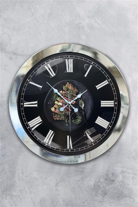 Platin Saat 36 Cm Krom Metal Mutfak Duvar Saati