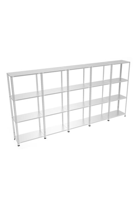 RafBurada 4 Katlı 5'li Bitişik Galvaniz Çelik Raf.Depo,Dosya Rafı 0.70 MM-43X93-200cm