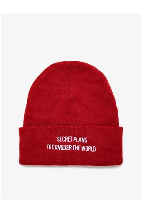 Koton Erkek Kırmızı Sloganlı Bere