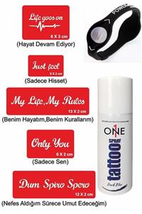 ONE SPRAY TATTOO Slogan Yazı Geçici Dövme Seti Dark Sprey, 5 Desen Ve Denge Bilekliği