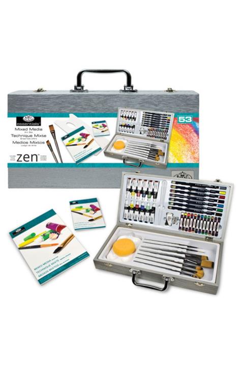 ROYAL BRUSH 53 Parça Gümüş Renkli Ahşap Kutuda Boyama Seti