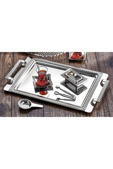 SILA 41 Parça Hasır Sade Çay Seti Tepsi 2 Farklı Model