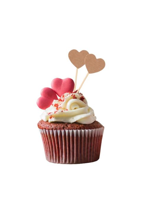 Colorofstory 8'li Kraft Rağıt Rustik Kalp Cupcake Kek Topper