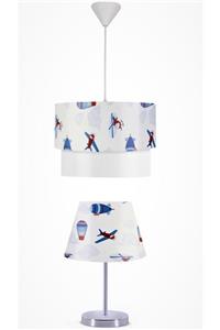 Art&Gift Çocuk Odası Avize ve Abajur Seti Uçak Desen
