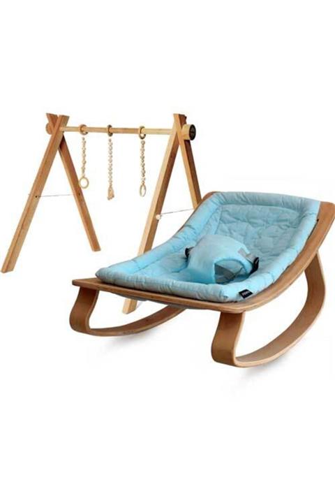 MUKABO Active Sallanır Ahşap Ana Kucağı Oyun Barı Set Mavi
