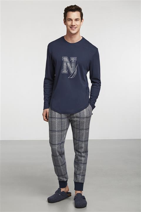 Nautica Lacivert Ekoseli Örme Pijama Takım
