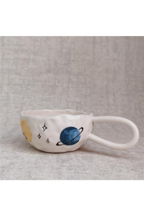 Seramink Seramik El Yapımı Gezegen Desenli Fincan
