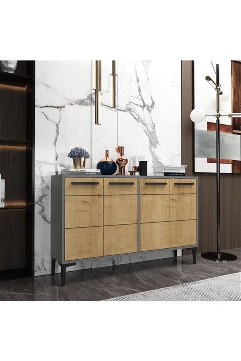 MERT SERT MOBİLYA Stria Konsol Antrasit Gövde Meşe Kapak