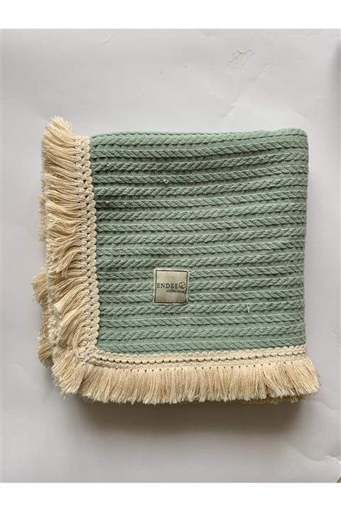 Endee Collection Mint Yeşili Püskül Detay Pike Battaniye