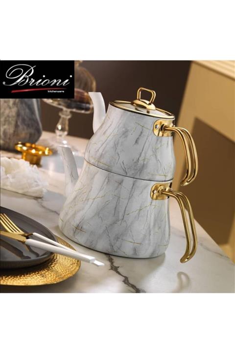 Brioni Marble Beyaz Mermer-granit Çaydanlık Takımı