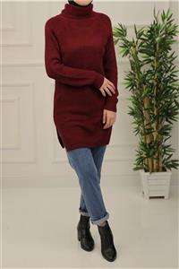 İmajButik Boğazlı Triko Tunik /bordo