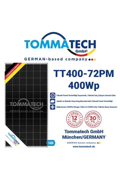 Tommatech 400 Watt Perc Monokristal Güneş Paneli