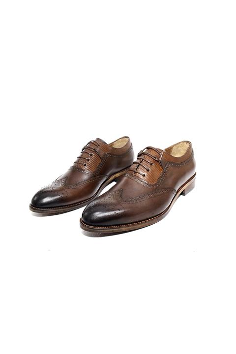 GROZ AYAKKABI El Yapımı Deri Microlight Taban Oxford Model Klasik Borgue Komple Kahverengi Ayakkabı