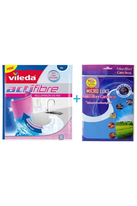 Vileda Actifibre Temizlik Bezi 2'li Ve Microfiber Cam Bezi