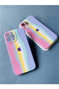 Enz Aksesuar Rainbow Cotton Candy Iphone 13 Pro Max  Uyumlu Logolu Lansman Kılıf - Içi Süet