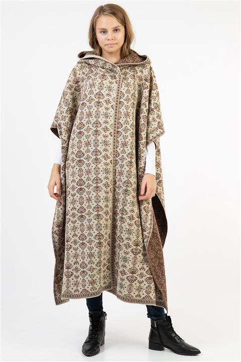 Uludağ Triko Kadın Taş Kilim Desen Panço 4370