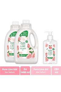 Pure Line Sıvı Sabun Gül 1400 ml X 2 Adet 1400 ml + 280 ml