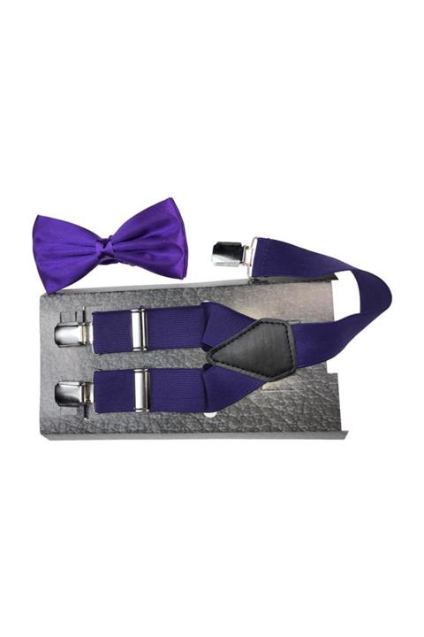 KemerSepeti Mor Renkli Pantolon Askısı Ve Papyon