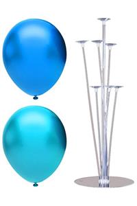 INFINITY 100’lü Metalik Balon Ve 7 Çubuklu Balon Standı Seti, 2 Renk X 50, Mavi, Turkuaz