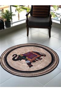 Decoristhome Fil Desenli Kaymaz Taban Yuvarlak Dijital Baskı, Yıkanabilir Kilim